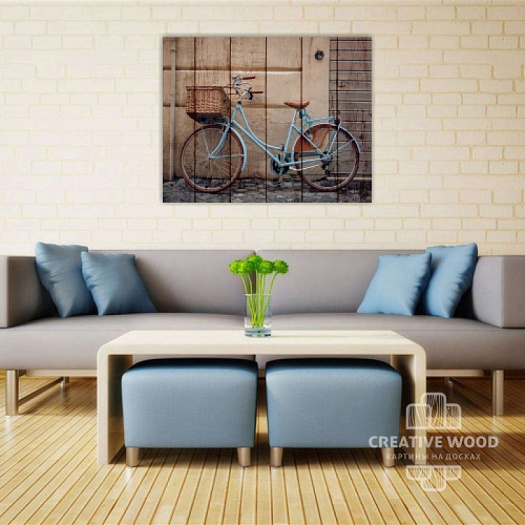 Картины в интерьере артикул Велосипеды - Голубой велосипед, Велосипеды, Creative Wood
